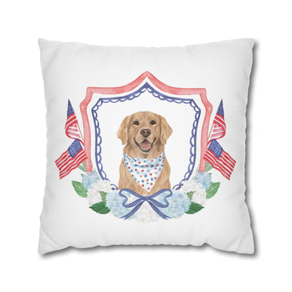 Summer Golden Retriever Pillow Cover, Double Sided, Hand drawn, Watercolor Golden Retriever Patriotic Pillow Cover