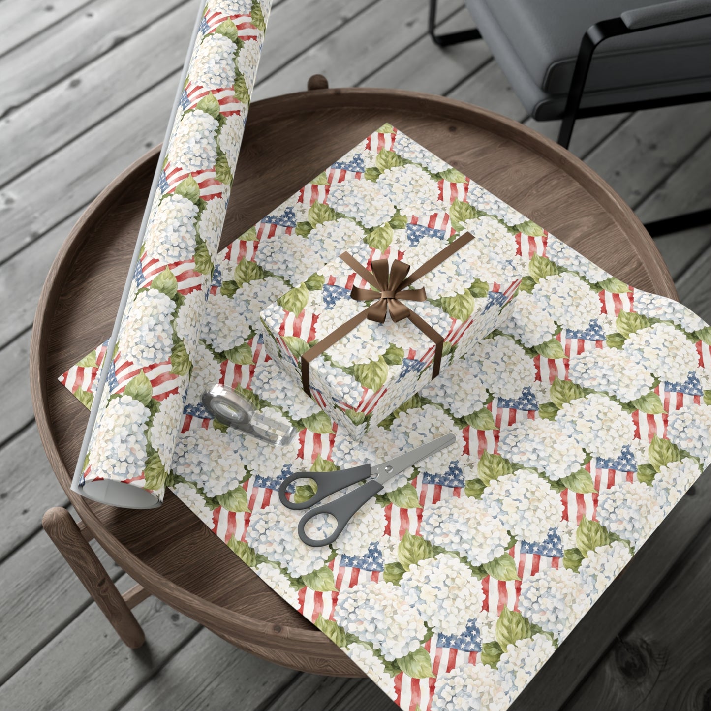 Summer Patriotic Hydrangea Wrapping Paper