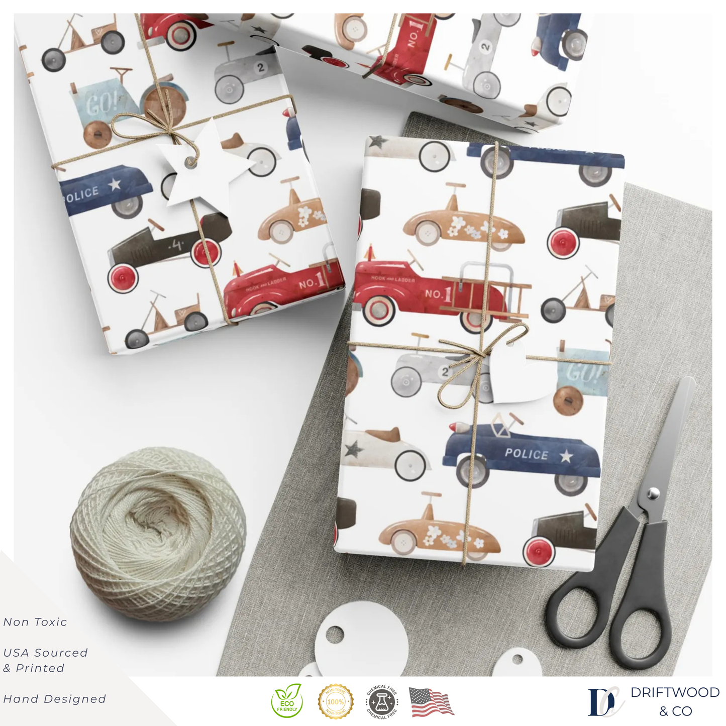 Retro Toy Pedal Cars Wrapping Paper