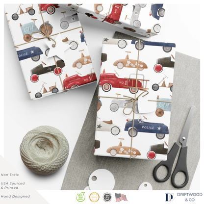 Retro Toy Pedal Cars Wrapping Paper