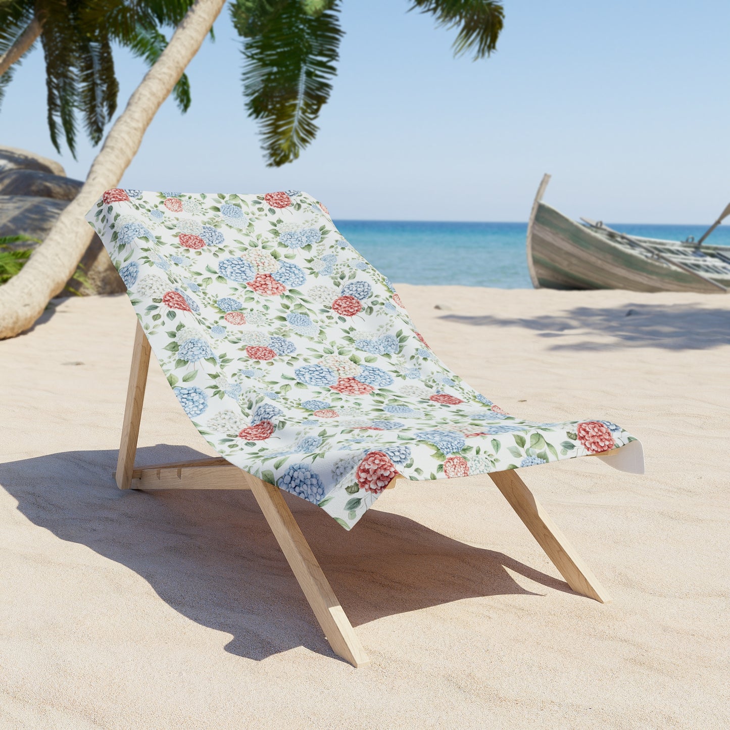 Watercolor Patriotic Summer Hydrangea Bath & Beach Towel