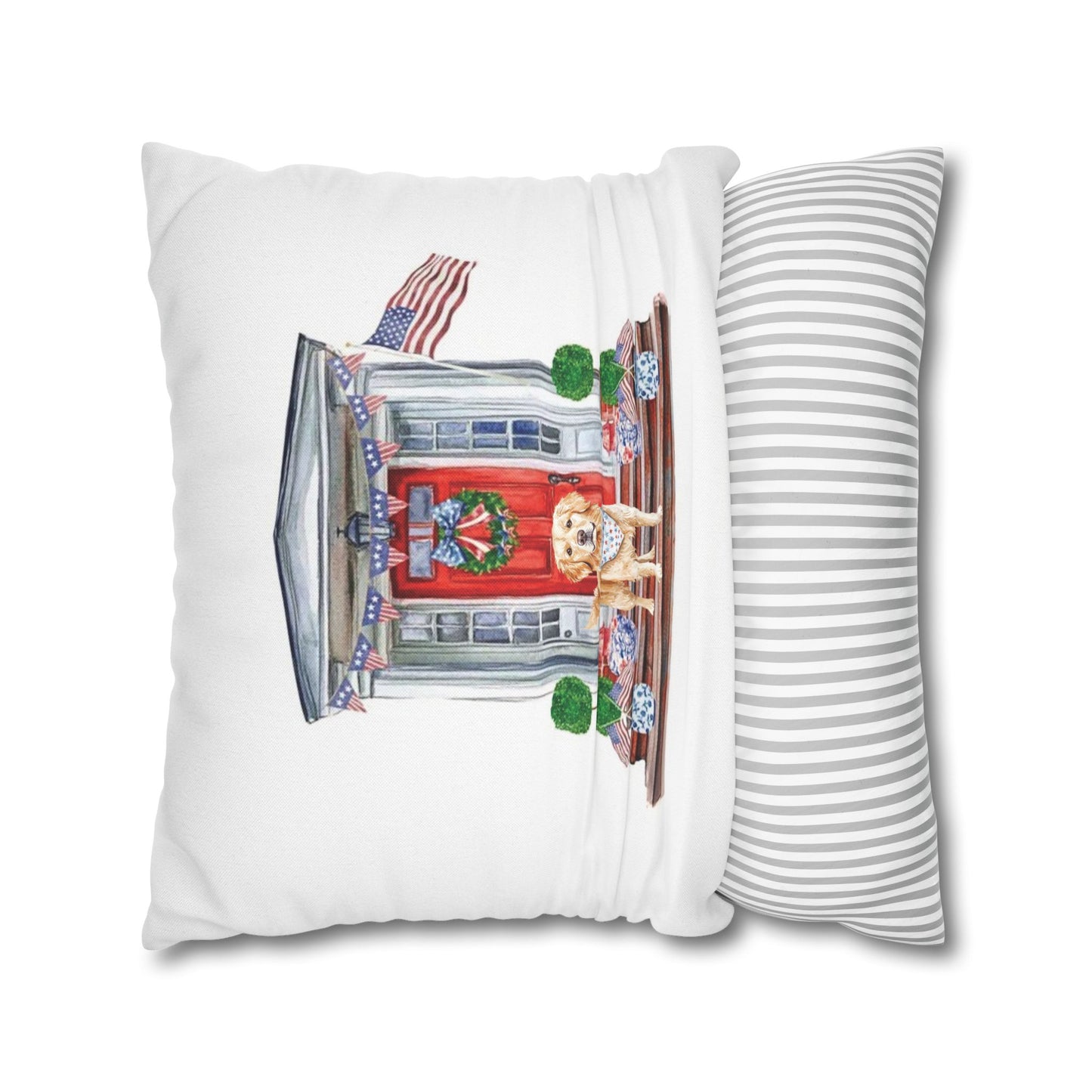 Summer Golden Retriever Pillow Cover, Double Sided, Hand drawn, Watercolor Golden Retriever Patriotic Pillow Cover