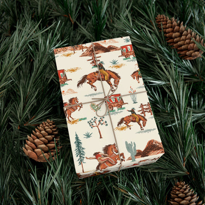 Wild West Cowgirl Cowboy Wrapping Paper, Desert Cactus Gift Wrap Roll, Birthday Gift Wrap