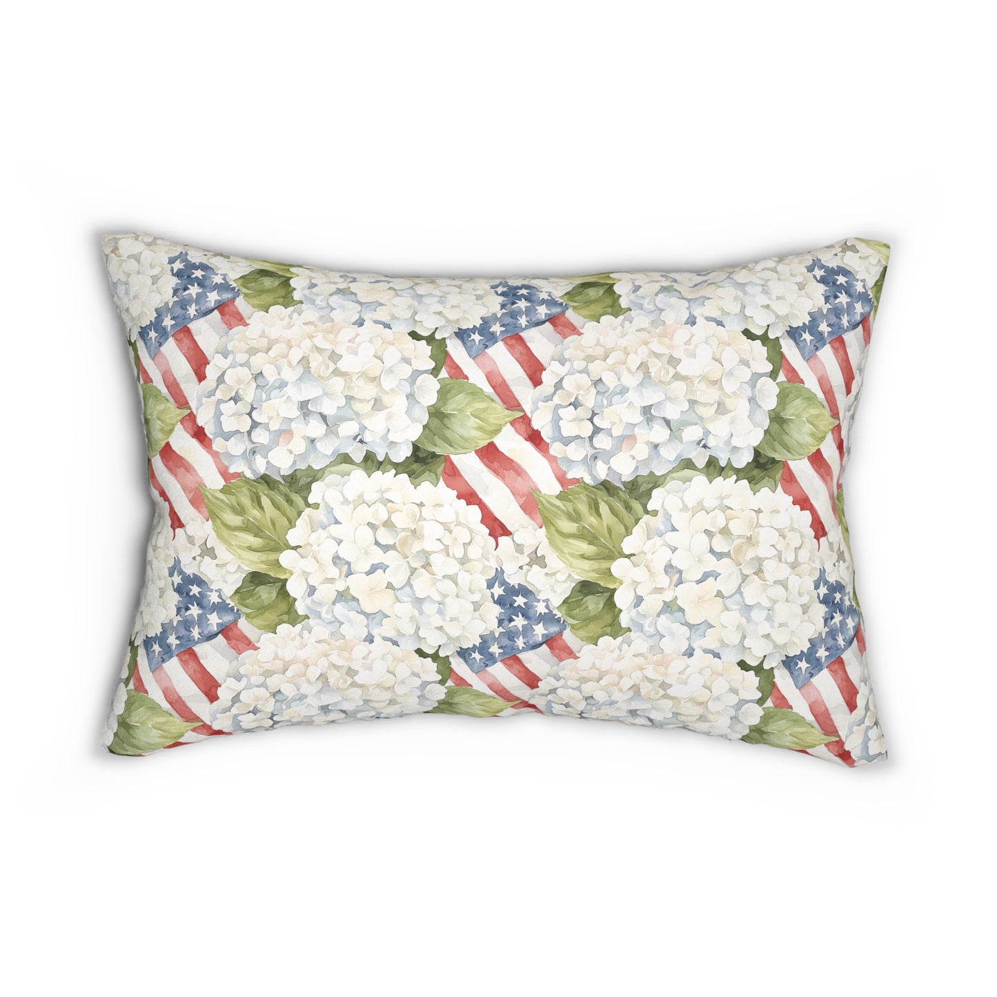 Patriotic Hydrangea Lumbar Pillow with Cover, Summer Farmhouse Decor, Double Sided Graphics