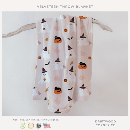 Cute Halloween Watercolor Velveteen Blanket