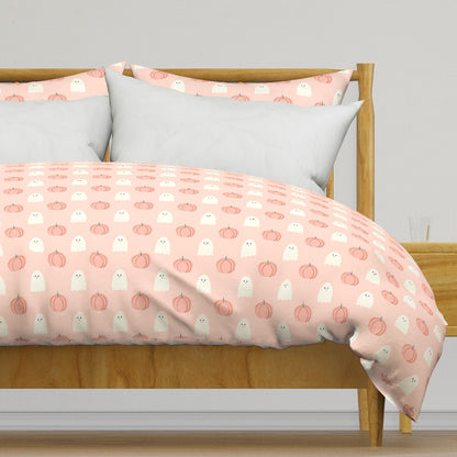 Kids Peach Ghosts and Pumpkins Halloween Duvet Cover