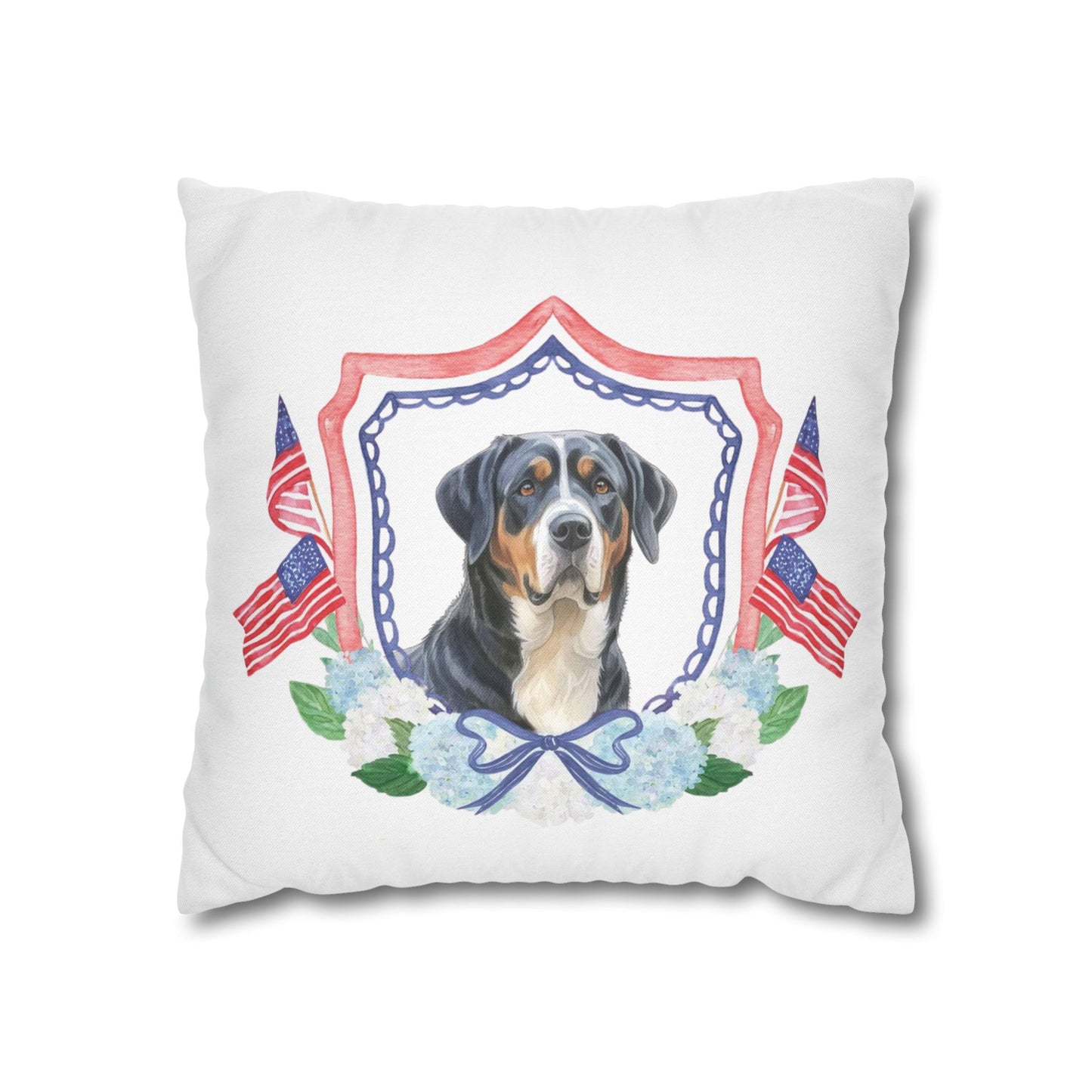 Summer Swissy in the USA, Greater Swiss Mountain Dog Pillow Cover, Hand Drawn, Double-Sided Graphics, Swissy, GSMD