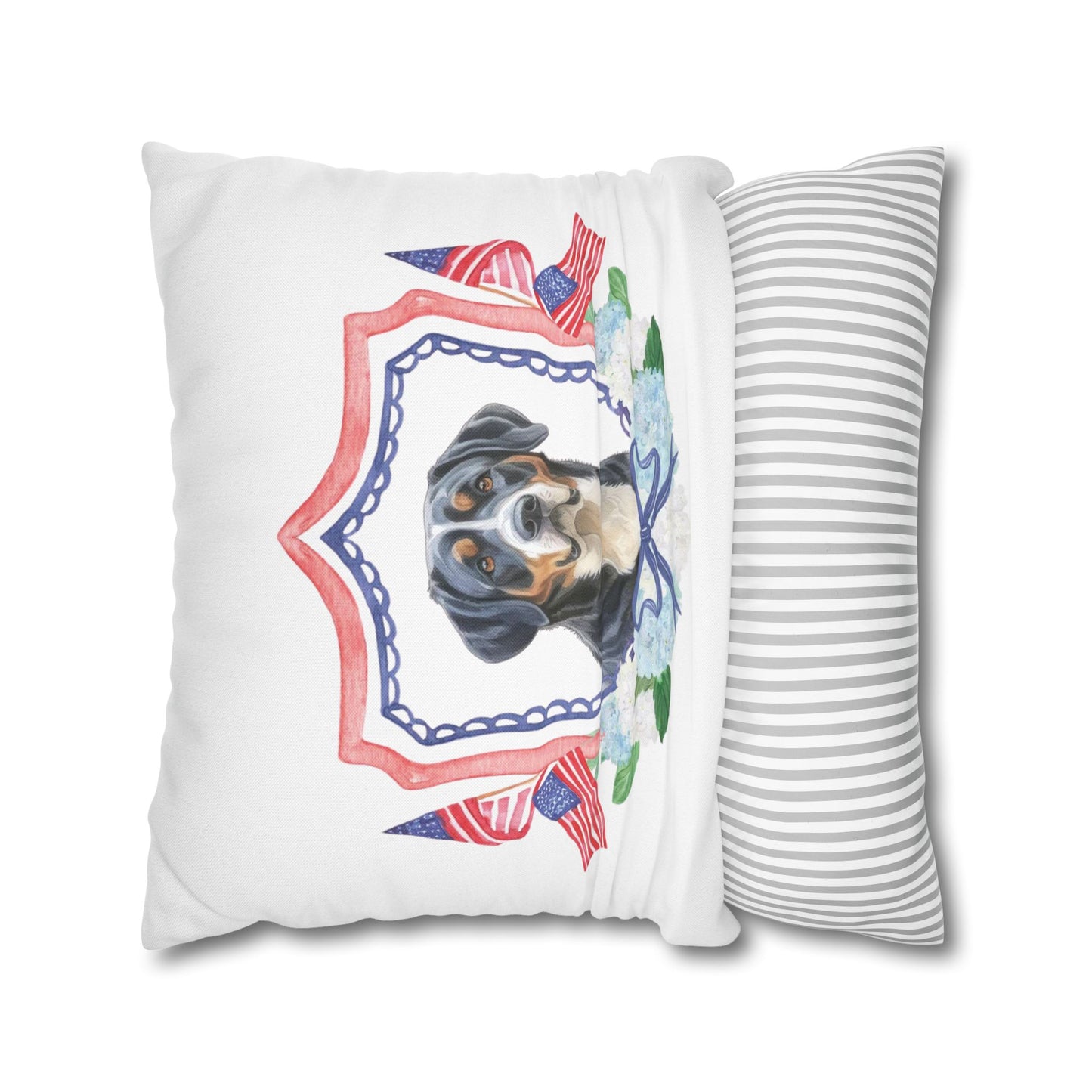 Summer Swissy in the USA, Greater Swiss Mountain Dog Pillow Cover, Hand Drawn, Double-Sided Graphics, Swissy, GSMD