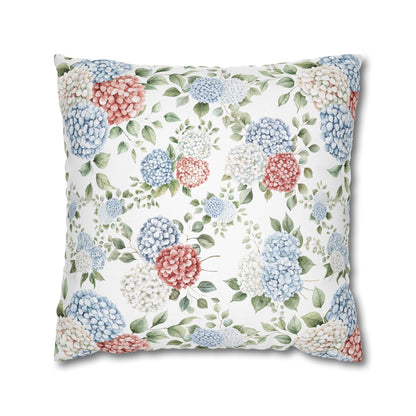 Watercolor Patriotic Hydrangea Pillow Cover, 4th of July Pillow Cover, Farmhouse Summer Decor
