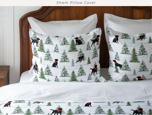 Snowy Black Dog Christmas Pillow Case or Sham