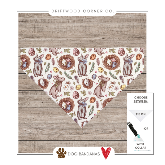 Hand Sketched Easter Bunny Dog Bandana, Easter Dog Bandana