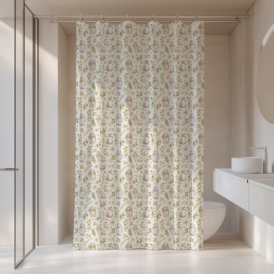 Spring Rabbit Easter Shower Curtain Toile Cottage Shower Curtain Botanical Shower Curtain Spring Bath Decor