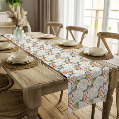 Patriotic Hydrangea Summer Table Runner