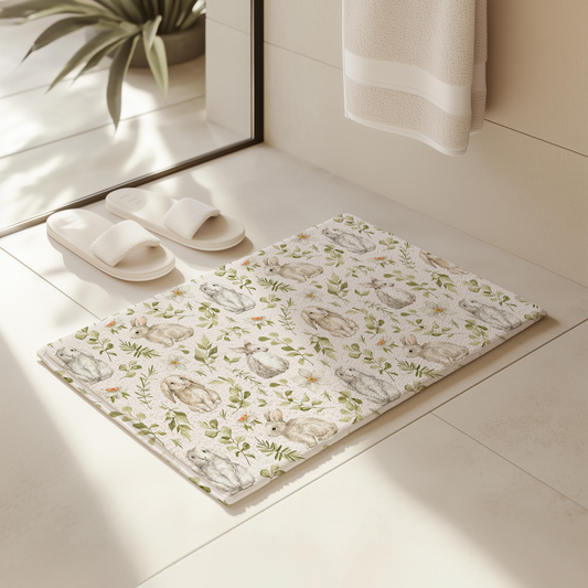 Easter Rabbit Bath Mat, Spring Kitchen Mat, Memory Foam, Cottage Home Decor