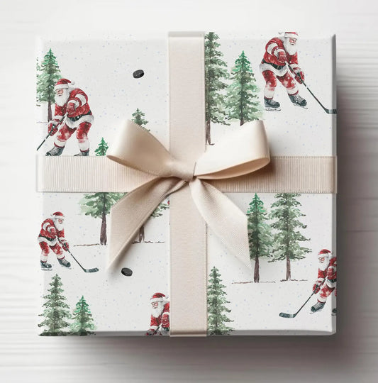 Hockey Santa Christmas Wrapping Paper