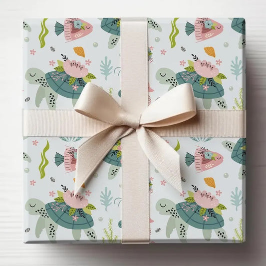 Underwater Turtle Seahorse Birthday Baby Shower Wrapping Paper, Baby Shower Gift Wrap Roll, Birthday Gift Wrap