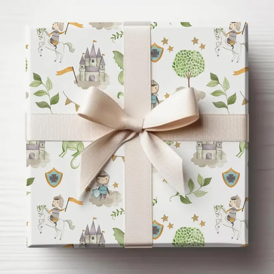 Children's Knights & Dragons Wrapping Paper, Gifts for Boys, Gifts for Kids Gift Wrap Roll, Birthday Gift Wrap