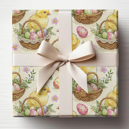 Easter Chicks and Baskets Wrapping Paper, Adorable Chicks Gift Wrap, Wrapping Paper, Easter Gift, Easter Basket, Easter Rabbit